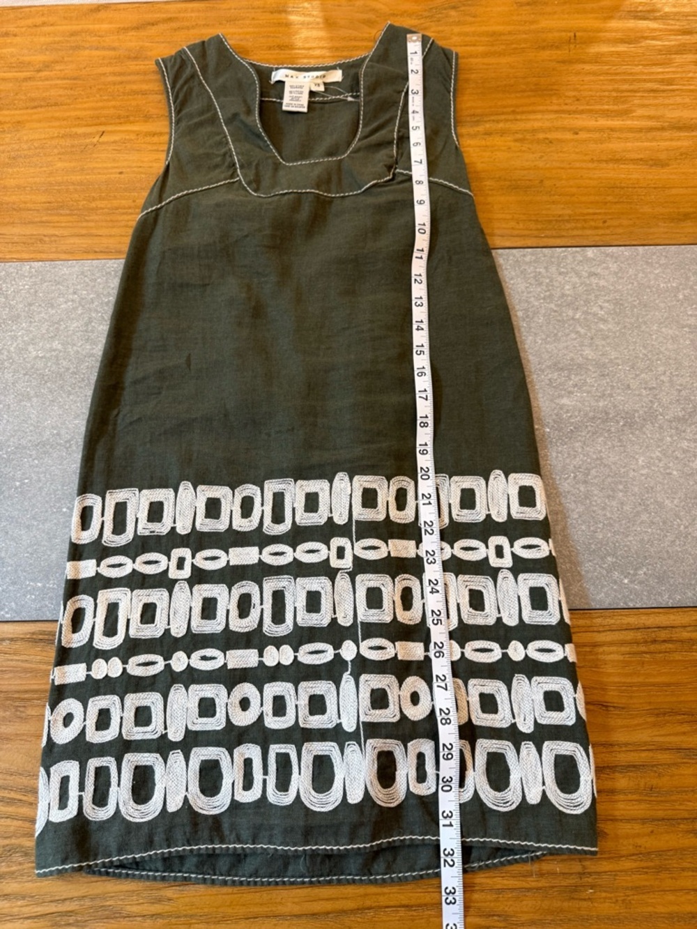 Max Studio Linen Blend Embroidered Shift Dress Olive XS - Picture 7 of 8